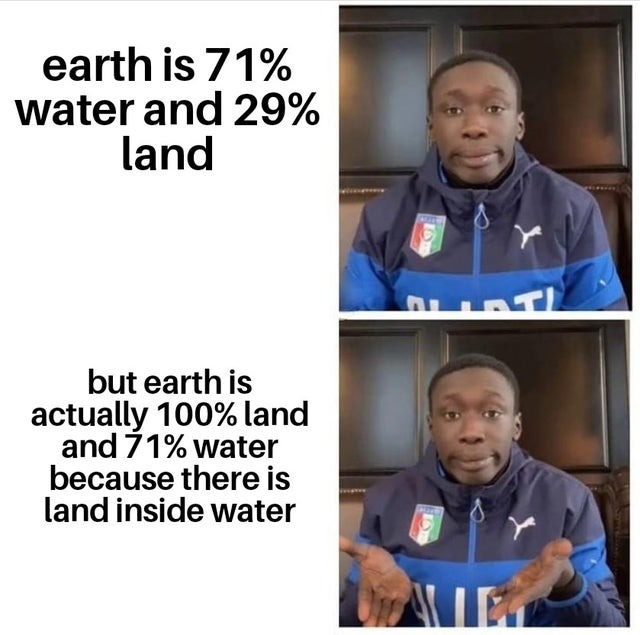 Earth is actually 100% land - meme