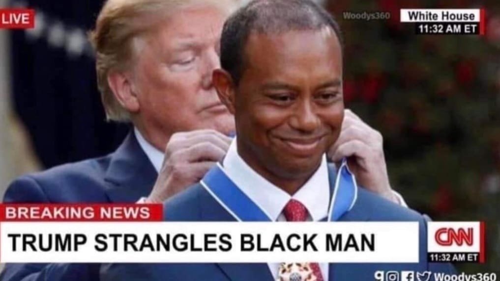 Trump strangles black man - meme