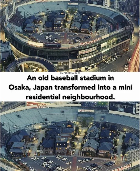 An Old baseball stadium in Osaka, Japan transformed into a mini residential neighbourhood - meme