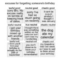 Excuses for forgetting someone's birthday