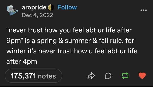 Never trust how you feel abt ur life after 9pm - meme