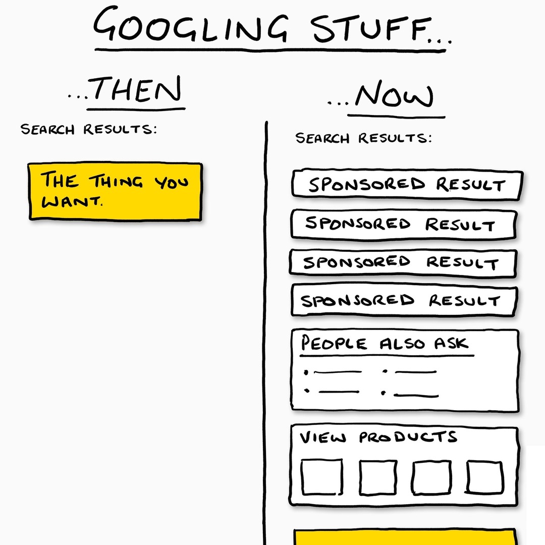 Google then vs. Google now. - meme