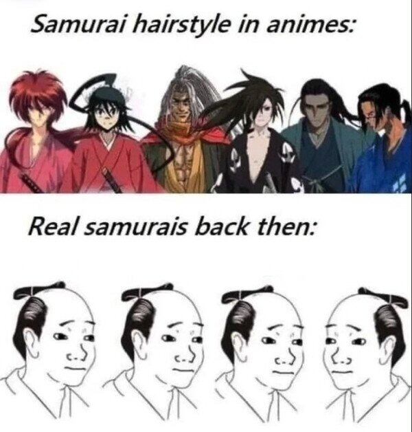 El peinadito samurái en el anime vs la realidad triste - meme