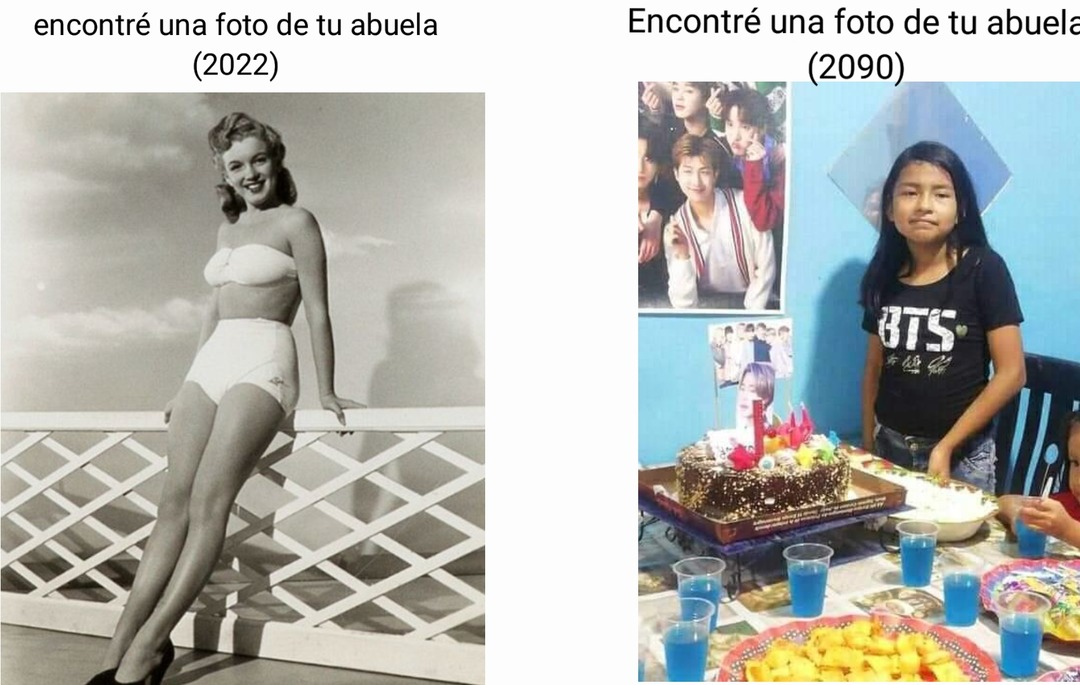 La dama de la izquierda es Marilyn Monroe ♥️ y la pendeja de la derecha es una niña que encontré en una publicación "las armys también somos latinas" - meme