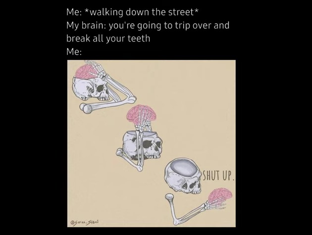 When I'm on the sidewalk literally the WEIRDEST thoughts come to mind XD - meme