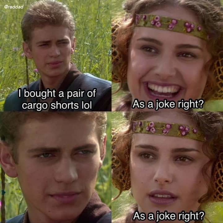cargo shorts are no joke - meme