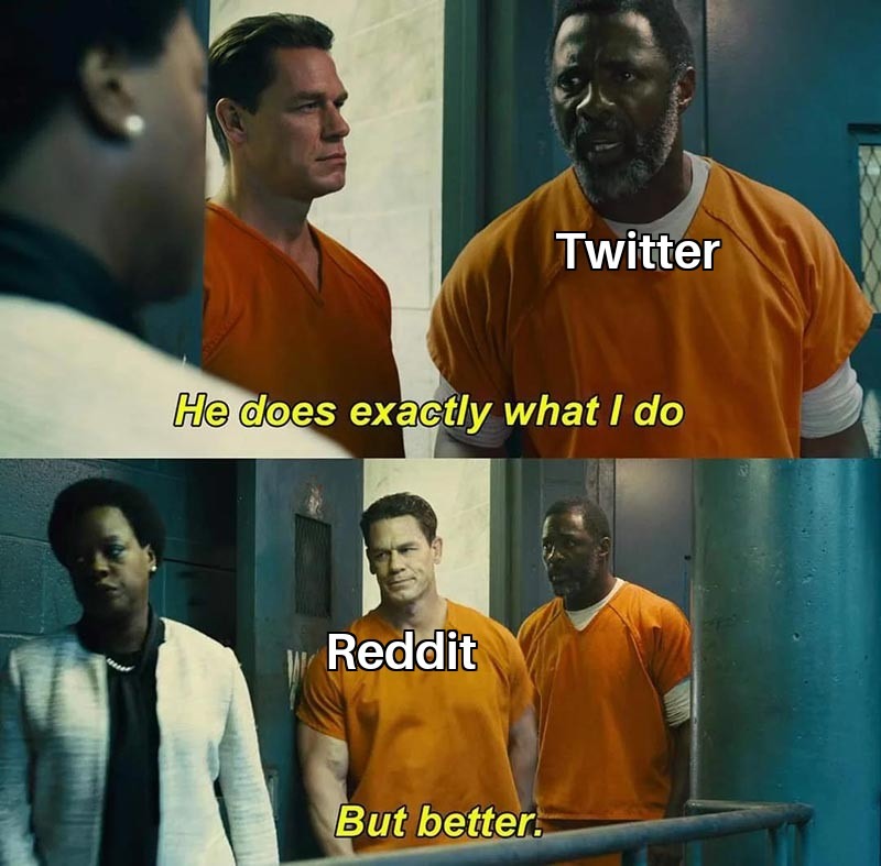 Twitter vs Reddit - meme
