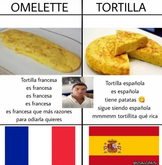 tortilla francesa vs tortilla española - meme