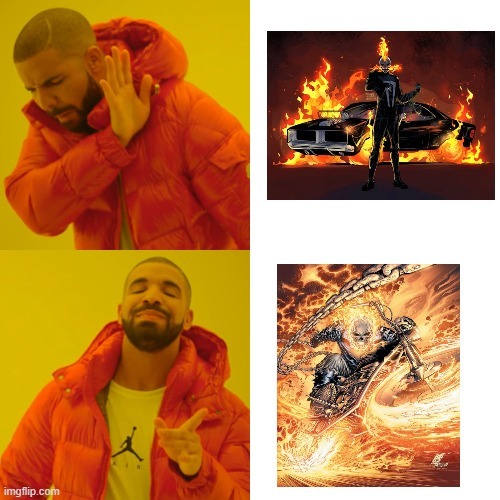 A flaming hot motorcycle is way more badass than a burning car - meme