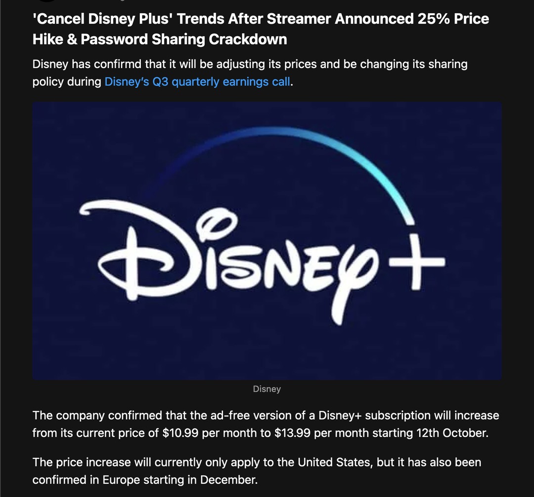 Cancel Disney Plus' Trending After Disney Announced 25% Price Hike & Password Sharing Crackdown - meme