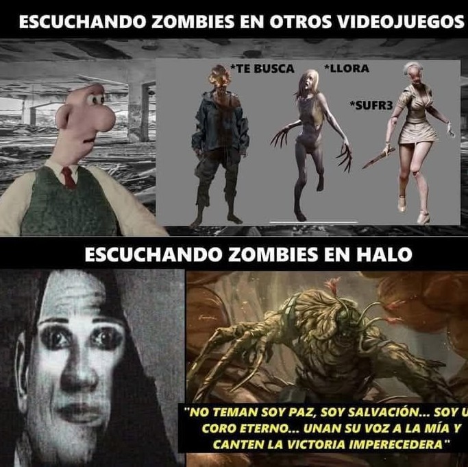 Zombis en otros juegos vs zombis en Halo soltando discursos - meme
