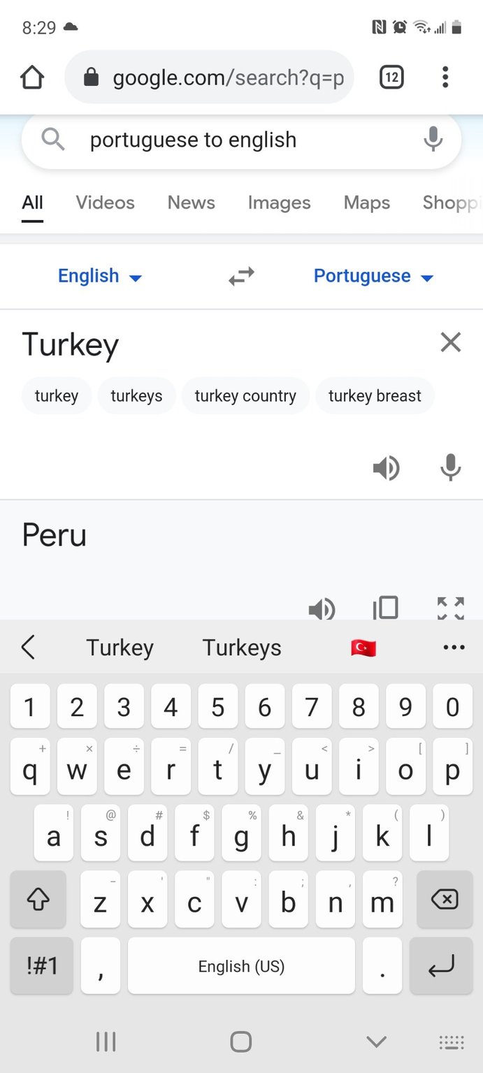 Turkey is Peru in Portugese - meme