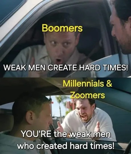 Weak men creat hard times - meme