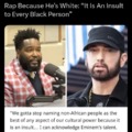 Dr. Umar Johnson says that Eminem could never be considered the G.O.A.T. in rap due to his being white, stating, It is an insult to every Black person