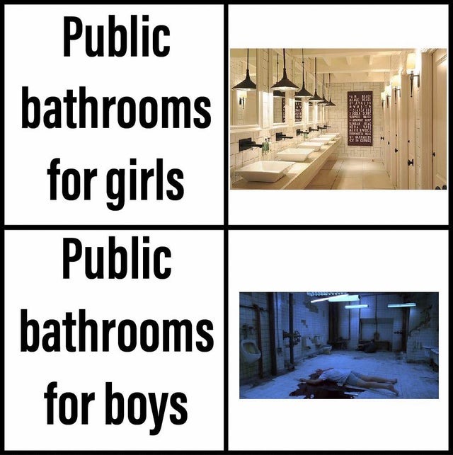 Boys bathrooms vs girls bathrooms - meme