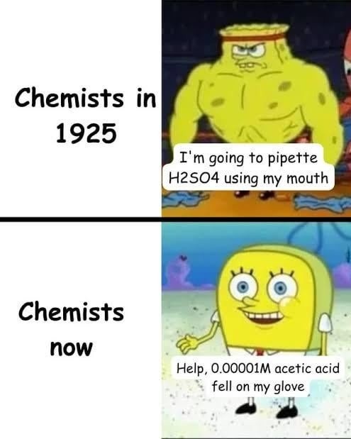 chemists in 1925 vs now: from mouth pipettes to glove panic - meme