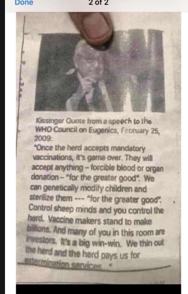 Kissinger telling you that you are stupid sheep a d deserve to get a poisoned " vaccine" - meme