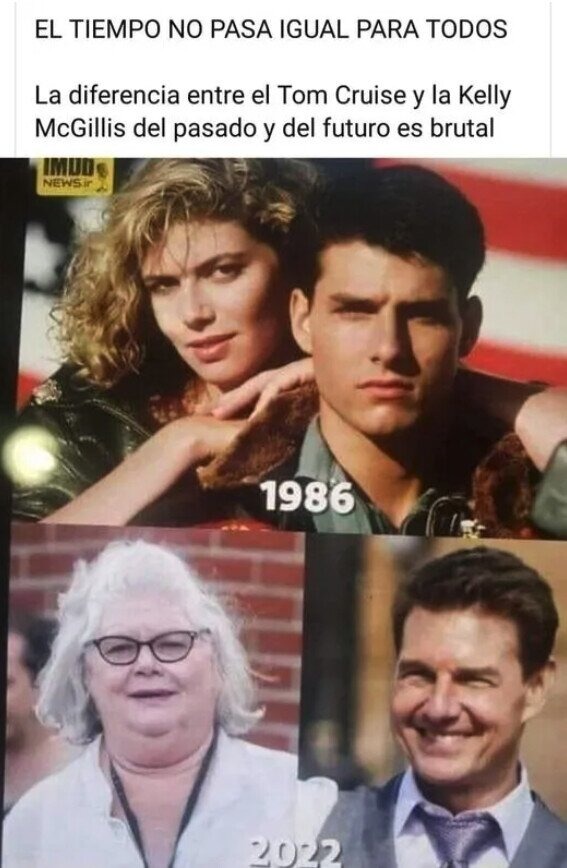 Tom Cruise y el paso del tiempo en comparacion con su compañera de Top Gun - meme