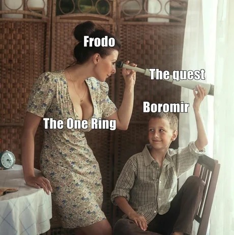 Frodo and Boromir in the Felloship of the Ring - meme