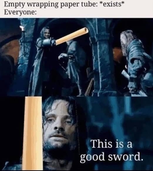 Empty wrapping paper tube exists everyone sword mode activated - meme