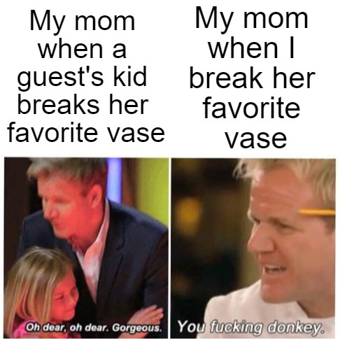 my mom when i break her favorite vase - meme