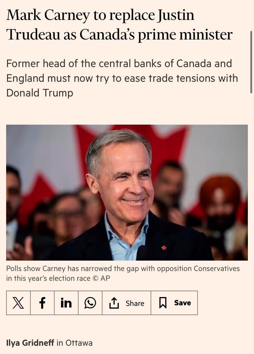 Mark Carney to replace Justin Trudeau as Canada's prime minister - meme