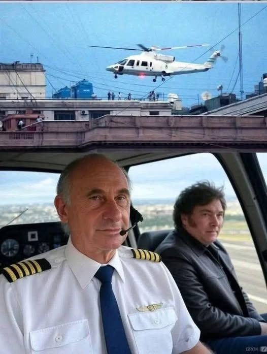 Milei y su helicóptero - meme