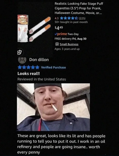 Fake cigs so realistic they caused a safety meeting at work - meme
