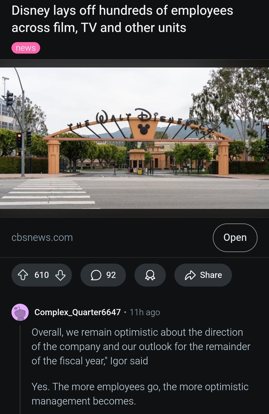 Disney fires hundreds but stays optimistic somehow - meme