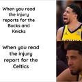 Injury reports for the Bucks and Knicks