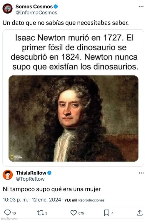 Meme de Isaac Newton y los dinos
