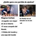 Contexto: el de la derecha le ganó al mejor del mundo en un torneo haciendo trampa con un vibrador, lo descubrieron por el berrinche de Carlsen tras perder