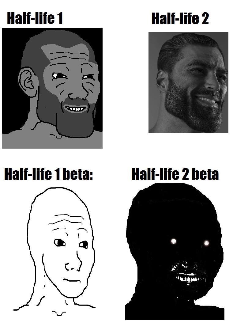 Contexto: half-life 1 beta era muy malo en calidad en comparación con la versión final, y half-life 2 beta era muy oscuro y tétrico - meme