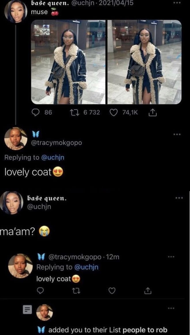 Wore a cute coat, got added to a robbery list - meme