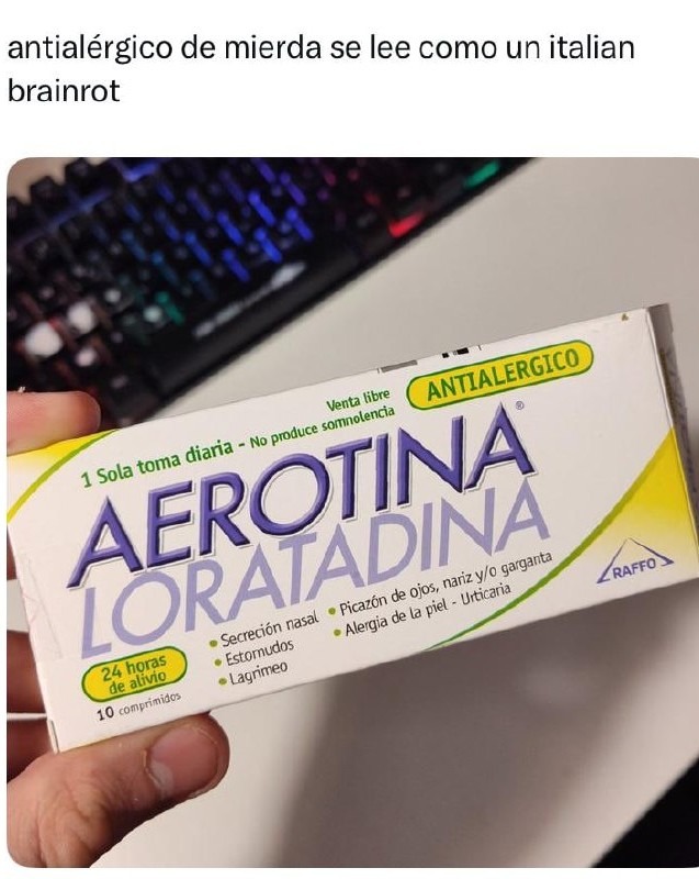 Antialérgico con nombre de hechizo italiano y efectos de 3 días sin dormir - meme