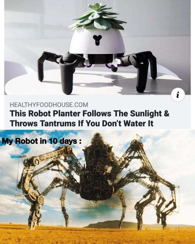 Robot planter follows sunlight and throws tantrums if you don't water it - meme