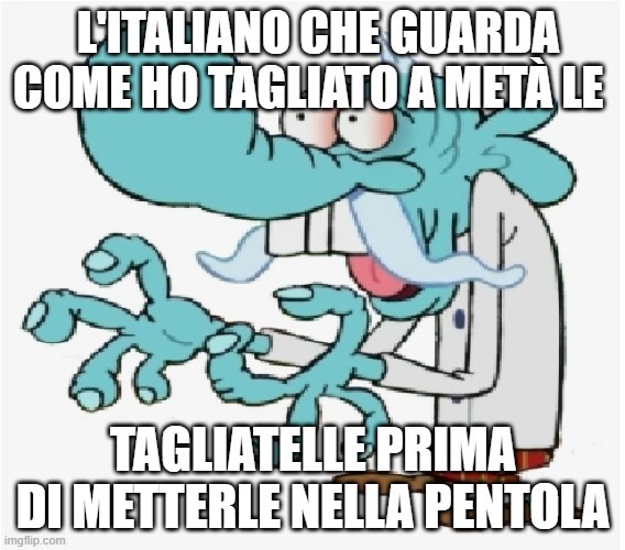 El italiano viendo como corto los fideos antes de meterlos a la olla - meme