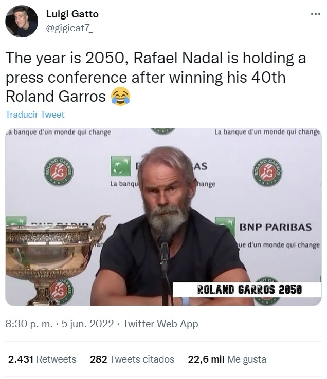 Rafa Nadal en el 2050 ganando otra Roland Garros - meme