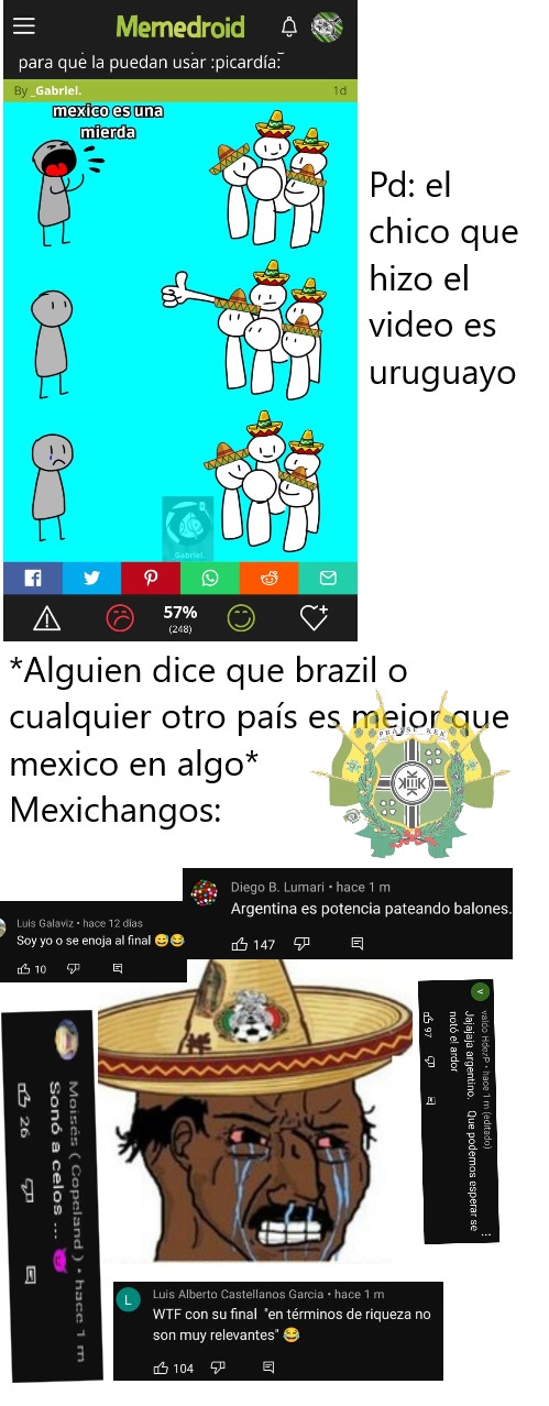 los meximierdas le cambian la nacionalidad a cualqiera que los insulte a argentina o de plano se intentan burlar de países mejores que ellos - meme