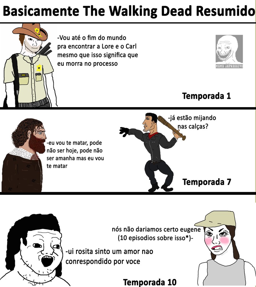 depois do fim do Carl a serie só ficou tendo episódios solos desnecessários de personagens sem carisma nenhum como o Eugene, a Tara, a Rosita - meme