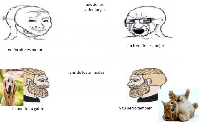 fans de los videojuegos vs fans de los animales - meme