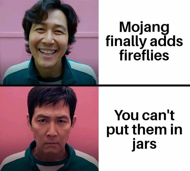 Mojang added fireflies - meme