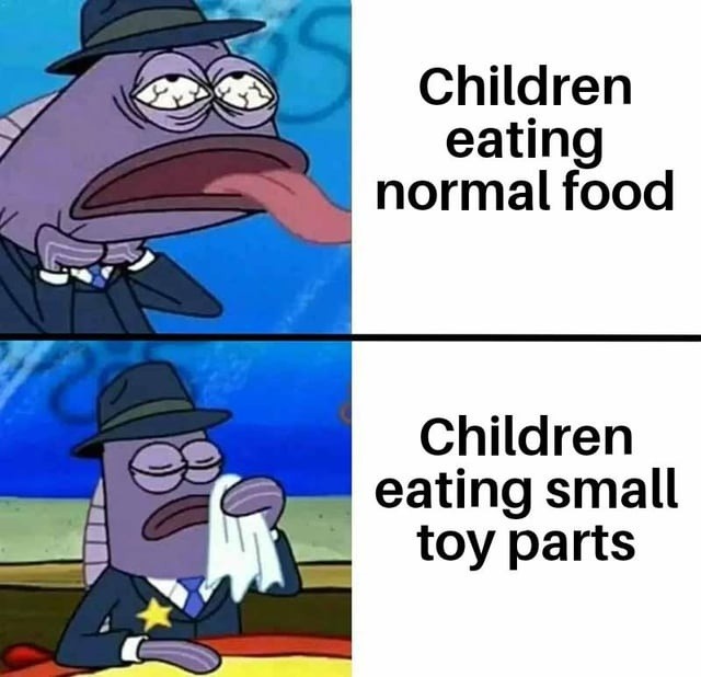 Kids: normal food? Nah. Tiny plastic horse? Delicious - meme