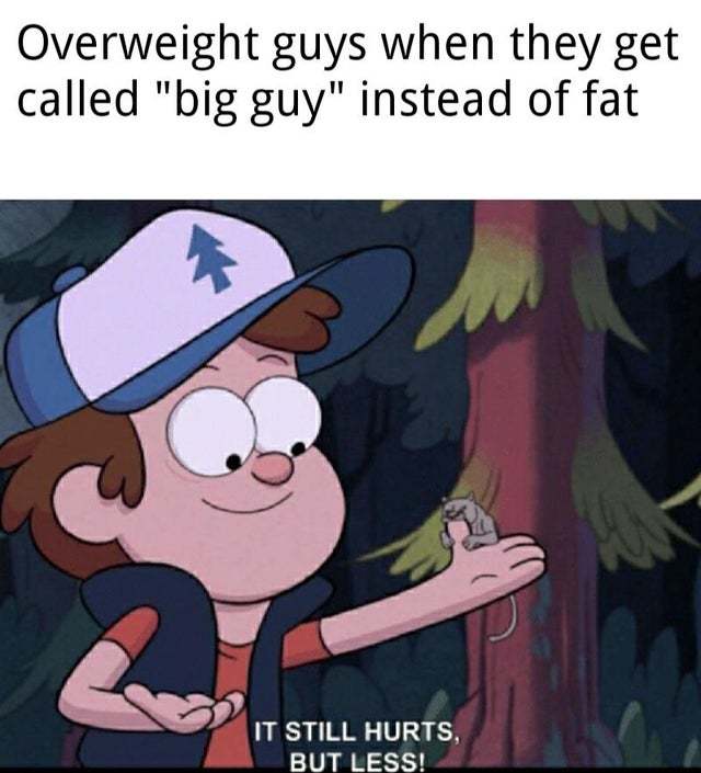 Overweight guys when they get called big guy instead of fat - meme