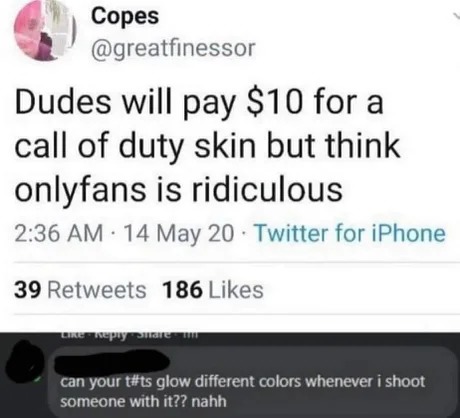 Call of Duty skin or Only Fans - meme