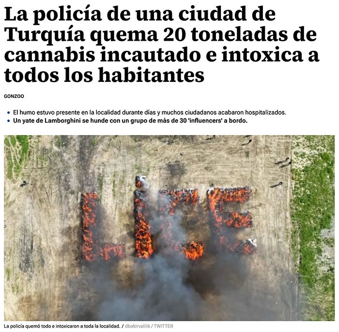 Policía quema 20 toneladas de marihuana y termina drogando a todo el pueblo - meme