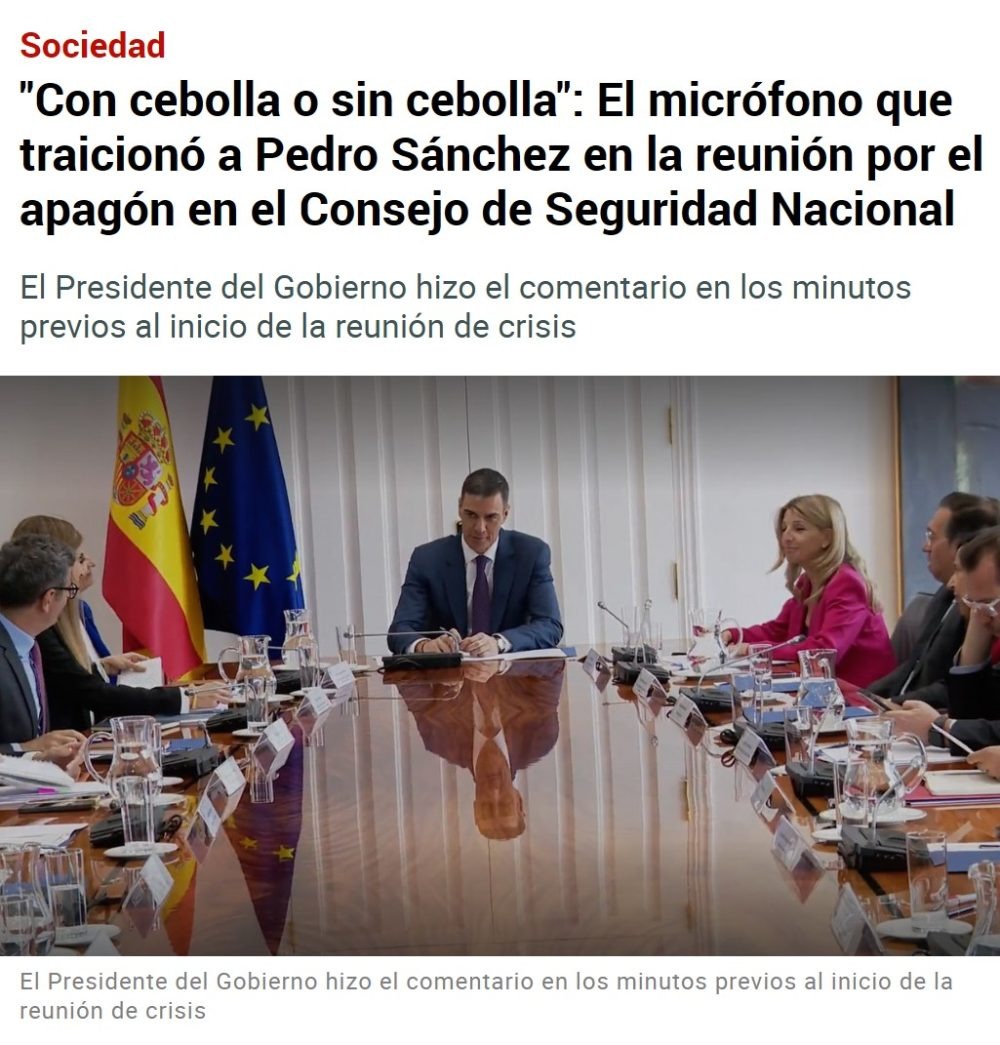 El micro traicionando a Pedro Sánchez en plena crisis por el apagón - meme