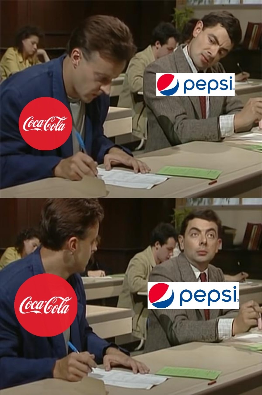 Pepsi tentando descobrir a fórmula da Coca-Cola - meme