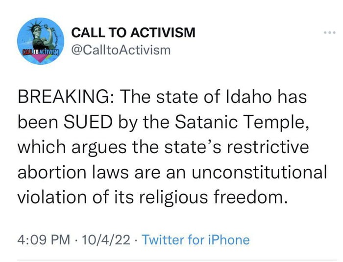 Satanists claiming abortion is "religion freedom" - meme