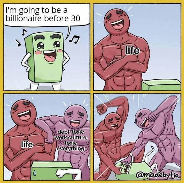 Me: I’ll be a billionaire by 30. Also me: dying from caffeine and debt - meme